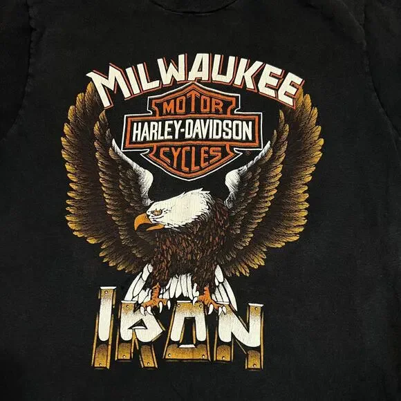 Vintage Hanes Harley-Davidson Shirt Mens Medium Black Milwaukee Iron Eagle 1984 - Picture 6 of 10